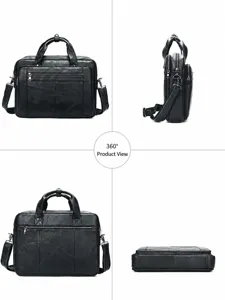 Sac cartable homme en cuir veritable business ordinateur multi angle noir vachette de qualite