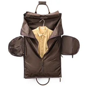 Men's leather garment bag travel luggage suit carrier with shoe compartment and handles