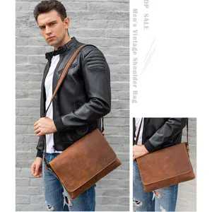 Borsa a tracolla da uomo in vera pelle vintage marrone messenger bag elegante per lavoro