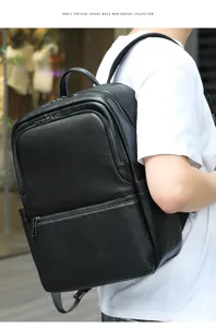 Zaino in vera pelle per uomo borsa casual da viaggio per laptop 14 pollici affari lavoro