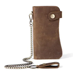 Vintage Herren Echtleder Lange Geldbörse mit Biker Kette Kartenhalter Clutch Tasche