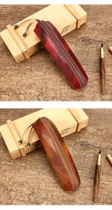 Lederen etui vintage ritssluiting kantoor school briefpapier luxe pennen zakje tasje