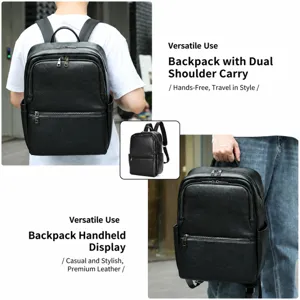 Zaino in vera pelle da uomo 14 pollici borsa per laptop casual moda affari viaggio.
