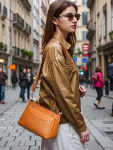 Women Large Capacity Genuine Leather Shoulder Bag Urban Minimalist Commuter Crossbody Bag First Layer Cowhide Handbag