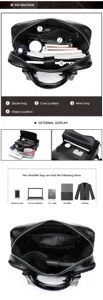 Sac à dos en cuir véritable pour homme d'affaires, détail de capacité et compartiments.