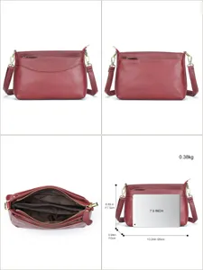 Red leather crossbody shoulder bag for women, large capacity multi-pocket casual daily handbag.