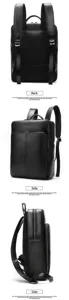 Vue détaillée du sac à dos d'affaires en cuir noir, montrant les vues arrière et latérale.