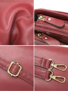 Red leather women shoulder bag top layer cowhide casual crossbody bag with gold hardware