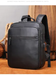 Sac à dos en cuir affaires décontracté noir classique pour hommes, élégant et polyvalent.