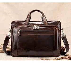 Premium vintage brown leather briefcase for men, ideal for business and laptop storage.