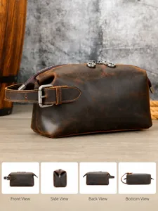 Sac Pochette en Véritable Cuir pour Homme Vintage Première Couche Cuir de Vachette Grande Capacité Sac à Main Business Casual