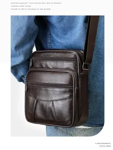 Men's genuine leather vertical crossbody bag, first layer cowhide single shoulder bag.