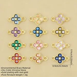 CZ Stone Four Leaf Clover Pendant DIY Necklace Bracelet Jewelry Making Component 0.9cm