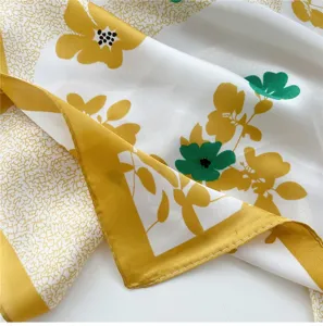 Floral print silk square scarf women elegant neckerchief hair band spring and autumn accessory