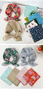 Floral and patterned cotton square scarf detail shot, perfect for versatile daily wear.
