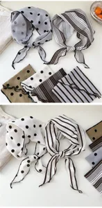 Foulard triangulaire élégant à pois et rayures pour femmes, idéal pour le cou ou la tête.