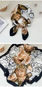 Τετραγωνικό μαντήλι με floral print μεταξένιας υφής κομψό vintage λουλουδάτο αξεσουάρ γυναικείο