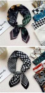 Chic foulard quadrato in seta da 70 cm per donna, elegante accessorio stampato per camicia.