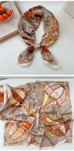Women 70cm silk square scarf vintage hot air balloon print elegant neckerchief hair wrap