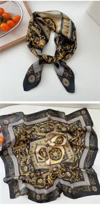 Women silk square scarf baroque print vintage neckerchief stylish hair band decorative wrap