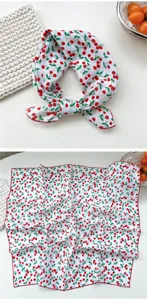 Cotton cherry print small square scarf women fashion neckerchief retro hair band head wrap