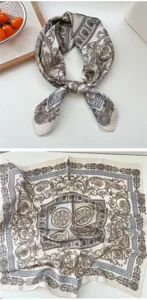 Baroque printed silk scarf detail, elegant retro design, classic pattern accessory close-up