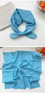 Cute duck print cotton square scarf for women, stylish neckerchief for spring and summer.