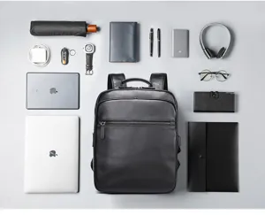Sac à dos d'affaires en cuir noir pour homme, sac à dos de voyage professionnel avec compartiments