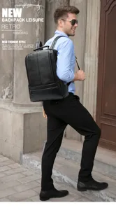 Sac à dos professionnel en cuir véritable pour homme, grande capacité, résistant aux rayures.