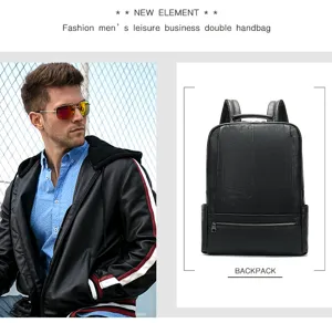Sac à dos en cuir pour homme affaires loisirs ordinateur portable élégant sac noir voyage