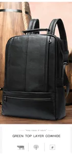 Sac a dos d'affaires en veritable cuir de vachette, grand sac pour ordinateur de voyage.