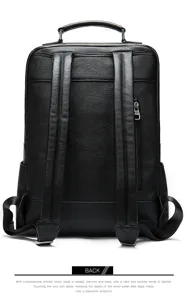 Sac à dos d'affaires noir en cuir véritable, détail de sangles durables et design fin.