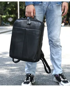 Sac à Dos Homme Cuir Noir Affaires Ordinateur Portable Voyage Loisir Extérieur Cartable