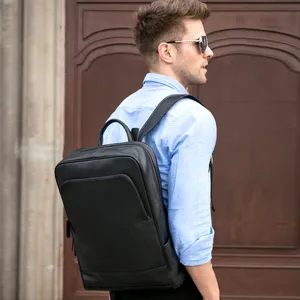 Sac à Dos en Cuir Véritable pour Hommes Business Casual Ordinateur Portable Grande Capacité Voyage École Imperméable