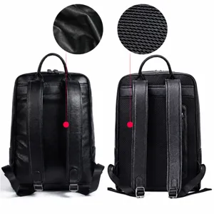 Sac à dos d'affaires en cuir véritable pour homme ordinateur portable voyage noir