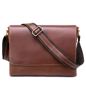 Borsa a Tracolla da Uomo in Vera Pelle Vintage Marrone Messenger Bag per Lavoro e Viaggio