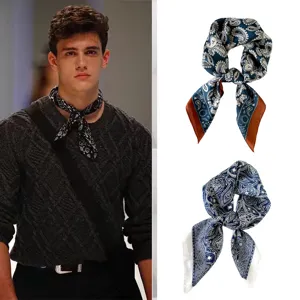 Set di foulard quadrato bandana in raso paisley vintage, elegante sciarpa da uomo.