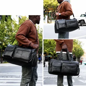 Bolsa de viaje de cuero genuino para hombre, bolso de equipaje de negocios grande para hombre.