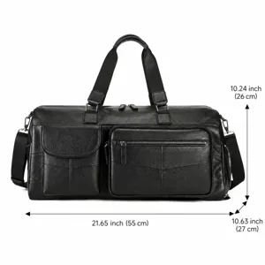Bolso de viaje de cuero genuino para hombre bolsa de fin de semana negro 55cm