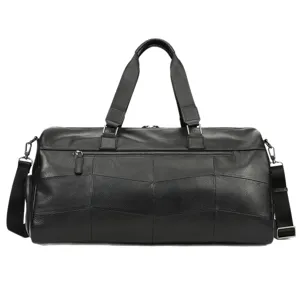 Bolso de viaje de cuero genuino para hombre gran capacidad business weekender negro