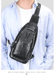 Heren lederen borsttas stijlvolle zwarte krokodillenpatroon crossbody tas casual tas