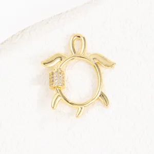 Fermoir de bijoux tortue en cuivre plaqué or avec zircone pour collier bracelet DIY