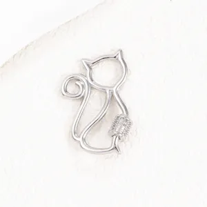 Connecteur de bijoux chat micro-serti zircon, pendentif de collier DIY en métal cuivre brillant.