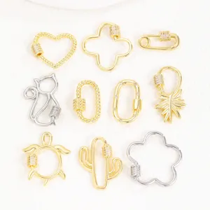 Connecteur de Bijoux DIY en Cuivre Zircon Micro-Incrusté Fermoir Forme Cœur Trèfle pour Collier Bracelet Fabrication