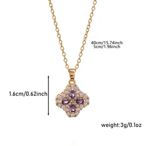 Goldene Halskette mit Zirkonia und violettem Anhänger für Damen elegante Schmuckaccessoires.