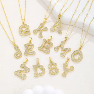 Vergoldete Anfangsbuchstaben Anhänger Halsketten mit Zirkonia Steinen, elegante Kette.