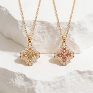 Elegante vergoldete vierblättrige Klee Zirkon Anhänger Halskette Mode Schmuck für Damen