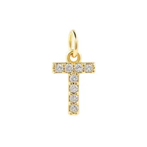 Pendentif lettre T en zircone micro-serti plaqué or 14K accessoire de bijoux DIY collier
