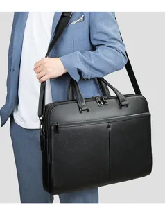 Borsa portatile da uomo in vera pelle di alta qualita, grande cartella da lavoro elegante.