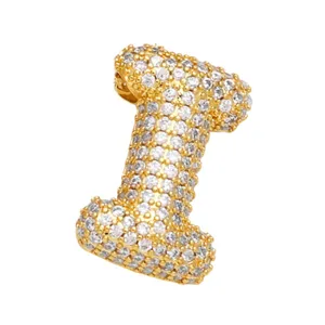 Vergoldete Buchstabe I Anhänger Halskette, glänzender Zirkonia Hip Hop Initialen Schmuck.